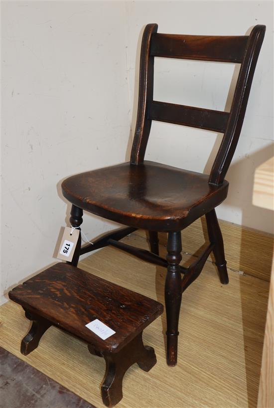 A Victorian Windsor childs chair and oak stool